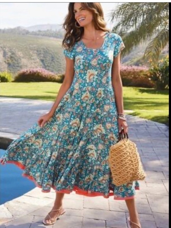 Soft Surroundings Dresses & Skirts - Soft Surroundings Kara Teal Maxi Dress with Coral & Cream flowers S